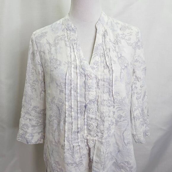 Malvin I Love Linen White and Purple Floral Linen Tunic Size Small - Picture 4 of 9